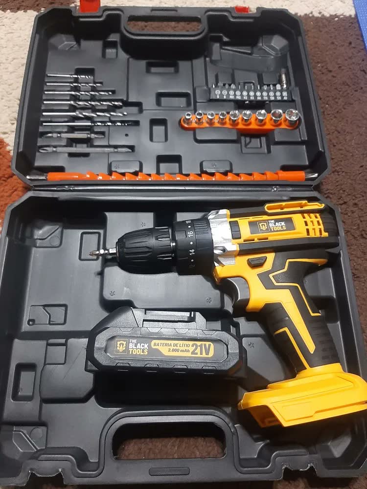 foto de Parafusadeira E Furadeira Impacto The Black Tools Tb-21pw 3/8 Cor Amarelo Frequência 50/60 Hz