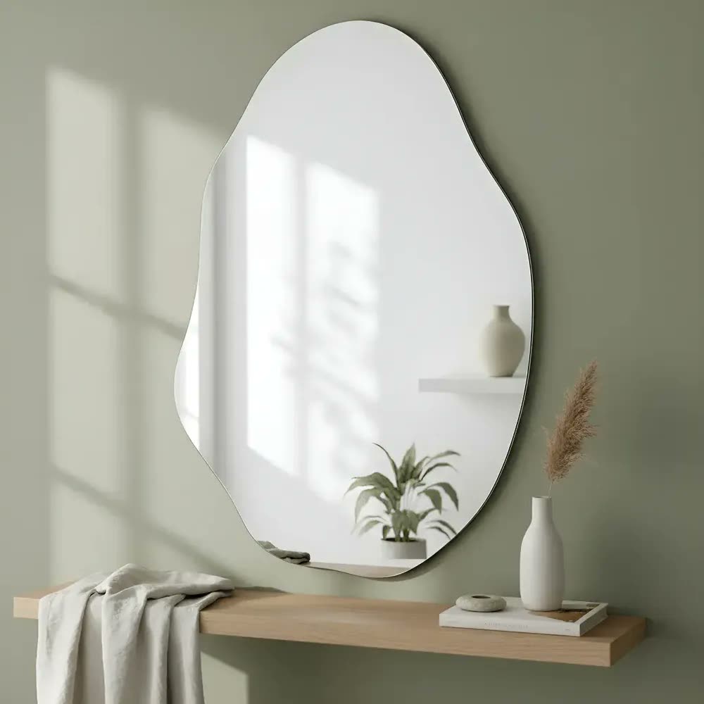 foto de Espelho Orgânico Parede Lopazzi 70x50 Lapidado Com Suporte Sem Moldura Design Moderno Luxo