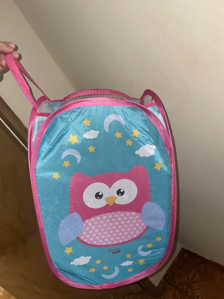 foto de Cesto Roupas Infantil Dobravel Organizador De Brinquedos Coruja