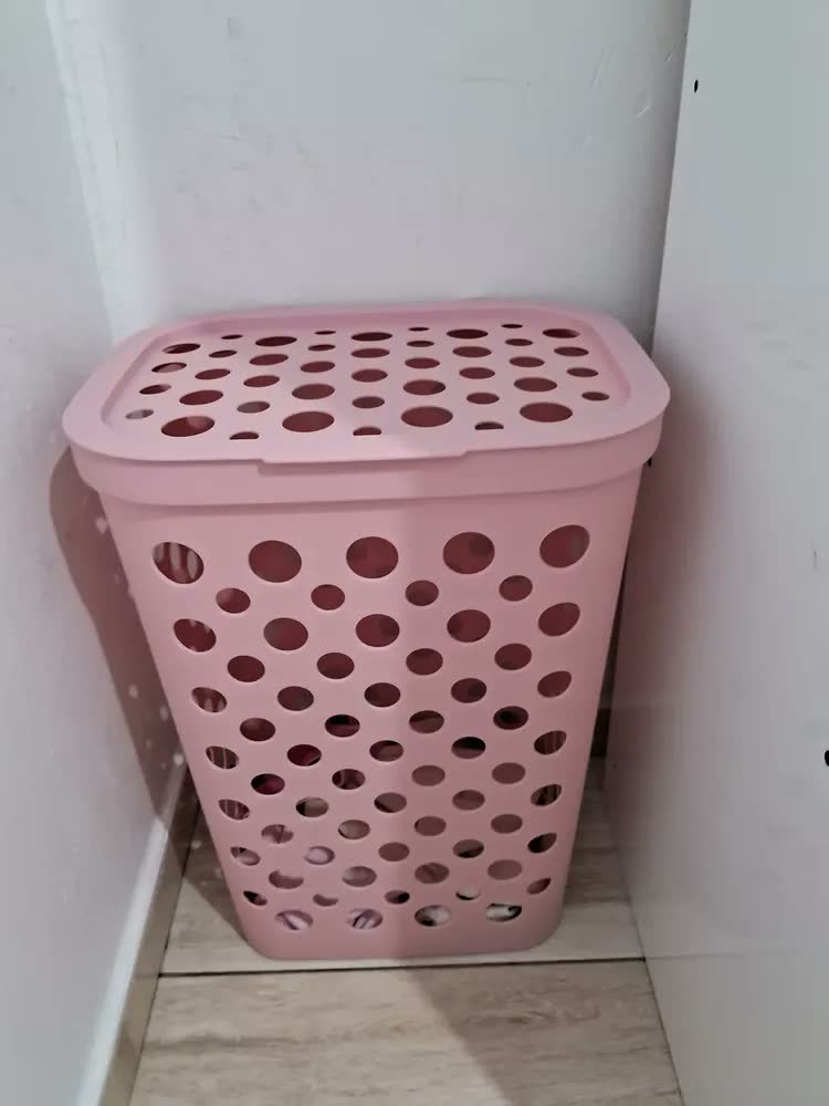 foto de Cesto De Roupa Suja Telado 47 Litros Tampa E Alça Lavanderia