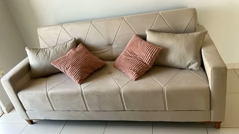 foto de Sofá Cama 3 Lugares 2,00m Aurora Suede Bege Adonai Estofados
