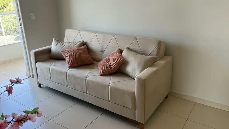 foto de Sofá Cama 3 Lugares 2,00m Aurora Suede Bege Adonai Estofados