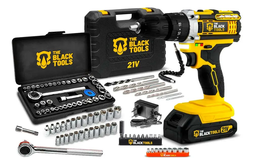 foto de Parafusadeira E Furadeira De Impacto Tb-21pw 21v 3/8 The Black Tools Com Jogo De Soquetes 40 Peças