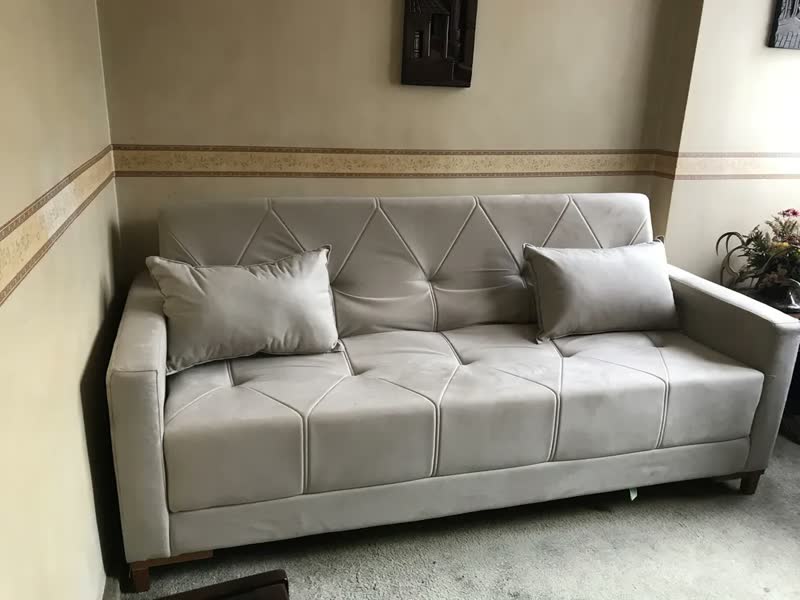 foto de Sofá Cama 3 Lugares 2,00m Aurora Suede Azul Adonai Estofados