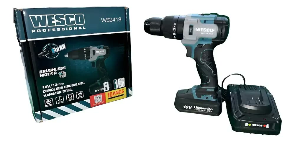 Parafusadeira Furadeira De Impacto Bateria 18v Ws2419 Wesco Cor Azul com Preto Bivolt