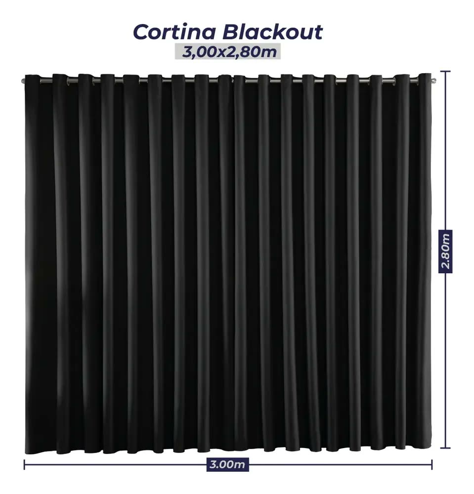 Cortina Blackout Em Tecido 3,00x2,80 Corta Luz Cor Preta