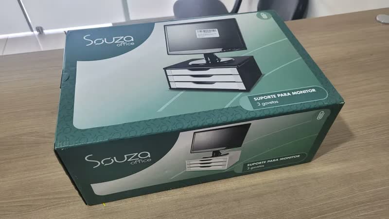 foto de Suporte Para Monitor Souza Branco MDF 3 Gavetas Fixo Mesa