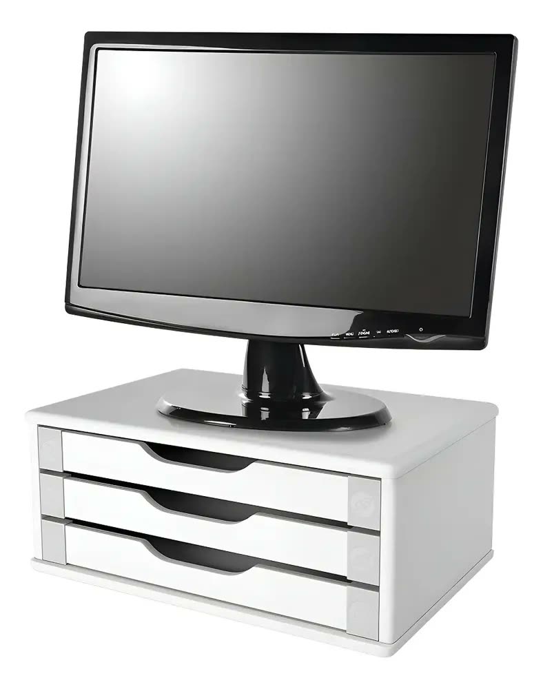 Suporte Para Monitor Souza Branco MDF 3 Gavetas Fixo Mesa