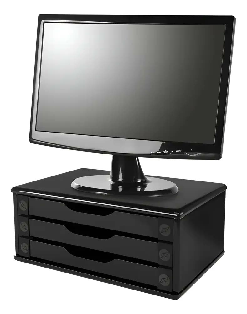 Suporte Monitor Mesa Souza 3 Gavetas Preto MDF Fixo 16x39 cm