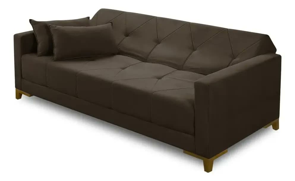 Sofá Cama 3 Lugares 2,00m Aurora Suede Marrom Adonai Estofados