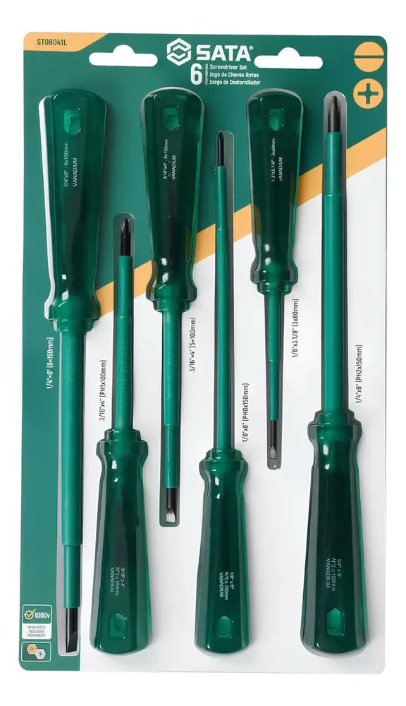 Jogo De Chave Fenda/phillips Isolada 6 Peças St08041l Sata Cor Verde