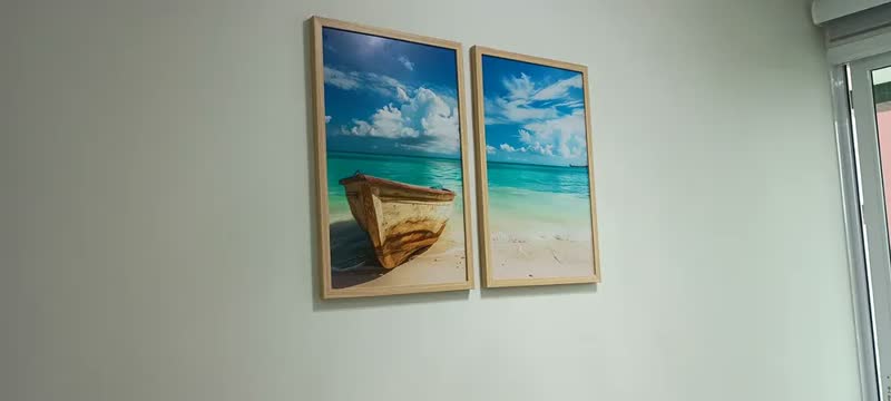 foto de Quadros Decorativo Barco Mar Praia Paisagem Sala Com Moldura
