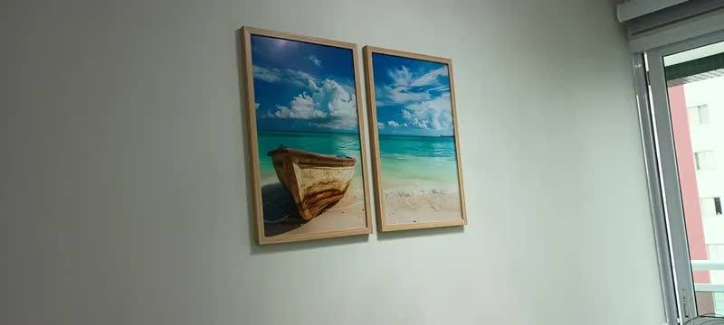 foto de Quadros Decorativo Barco Mar Praia Paisagem Sala Com Moldura