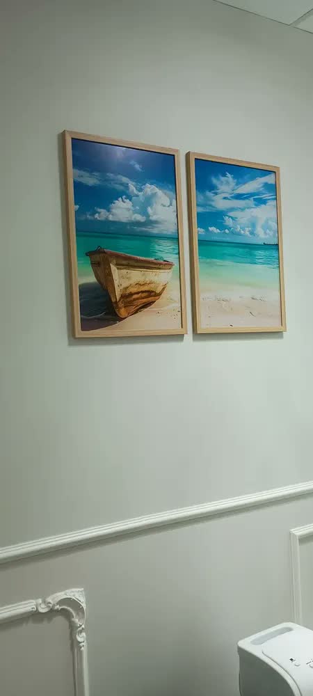 foto de Quadros Decorativo Barco Mar Praia Paisagem Sala Com Moldura