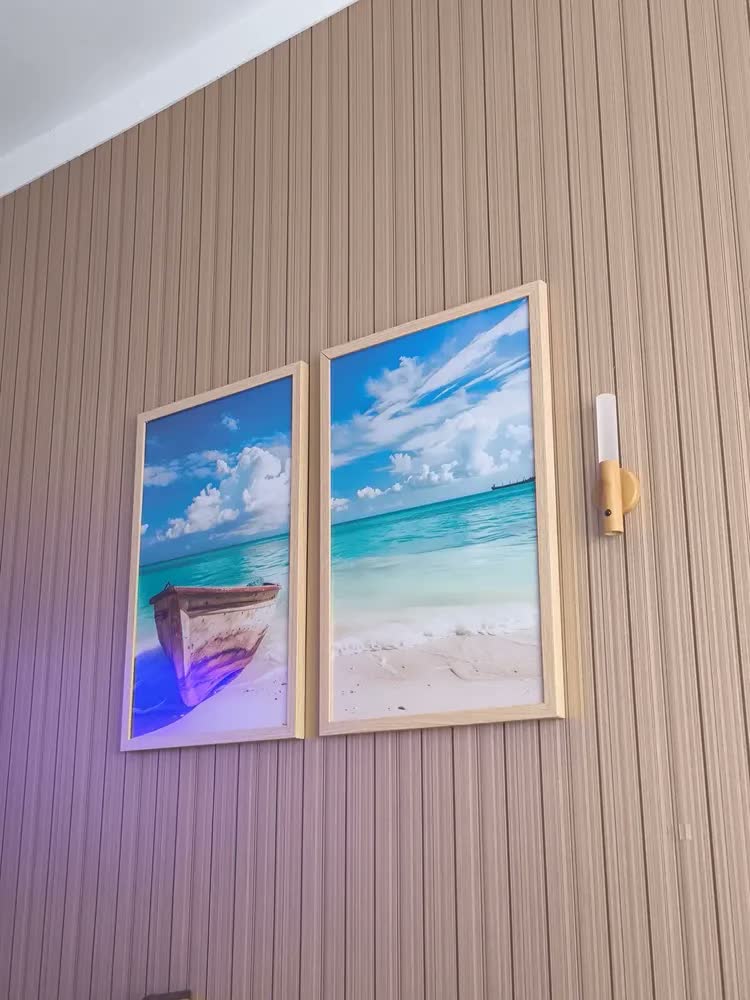 foto de Quadros Decorativo Barco Mar Praia Paisagem Sala Com Moldura