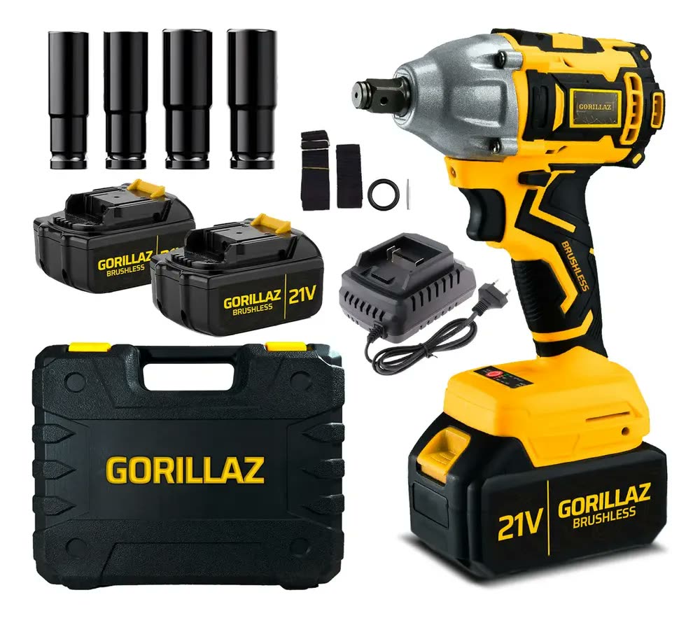 foto de Parafusadeira Chave de Impacto Gorillaz Brushless 21V Com 2 Baterias e Soquetes