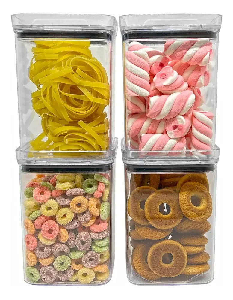 foto de Kit 4 Potes Herméticos Acrílico Cristal 1 Litro livre de BPA Armazenar Alimento Organizar