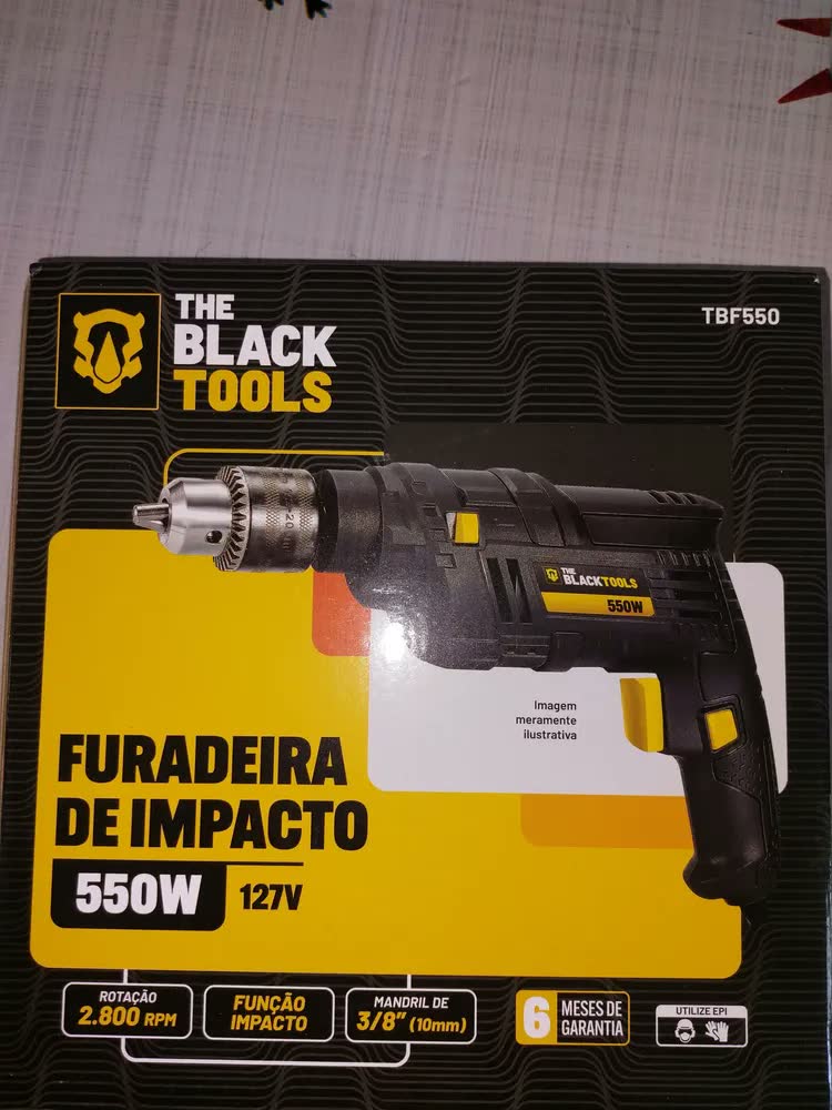 foto de Furadeira De Impacto 550w 3/8 10mm The Black Tools Com Acessórios Kit 300 Peças Brocas E Buchas