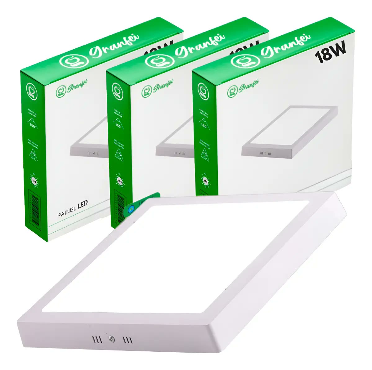 Kit 3 Painel Plafon Led 18w Sobrepor Quadrado Branco Bivolt