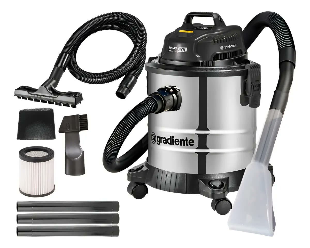Aspirador Pó E Água 20l Inox Gradiente + Bico Extratora