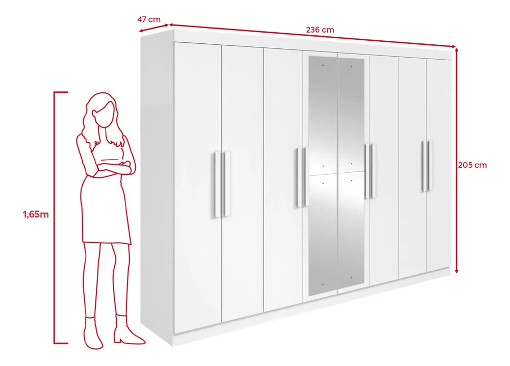 Guarda-roupa Casal Easy Slim 8 Portas Com Espelho Branco