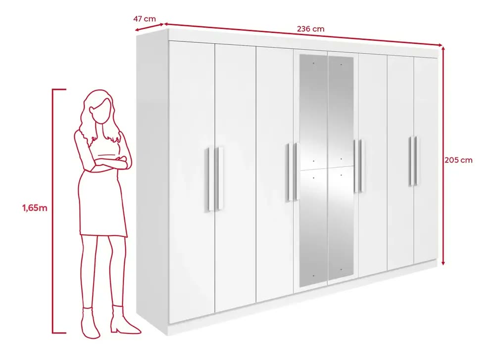 Guarda-roupa Casal Easy Slim 8 Portas Com Espelho Branco