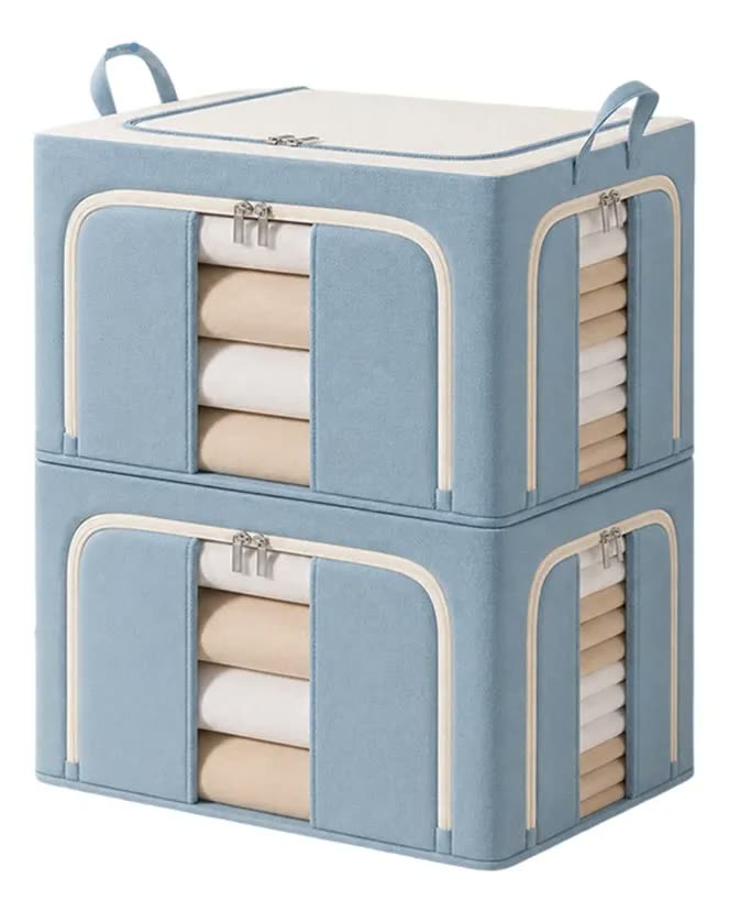 foto de Kit 2 Caixa Organizadora Grande Roupas Coberta Toalha Lençol