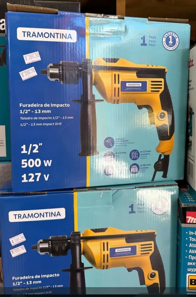 foto de Furadeira De Impacto 500w 1/2 Pol Tramontina Cor Amarelo Frequência 50hz