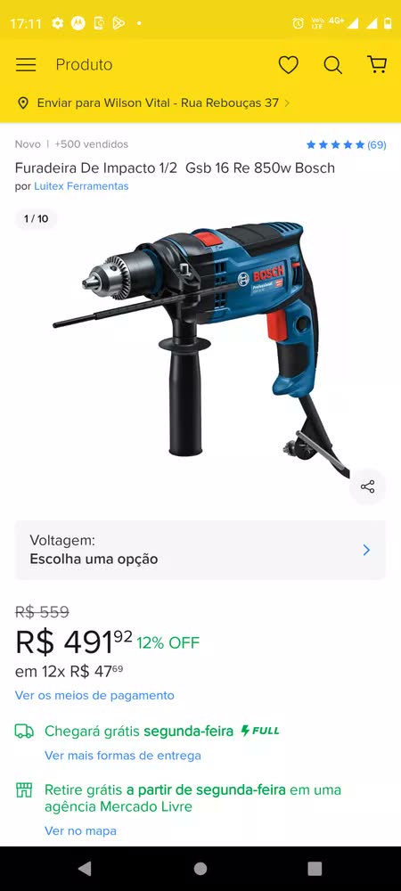 foto de Furadeira De Impacto Gsb 16 Re 850w Bosch -