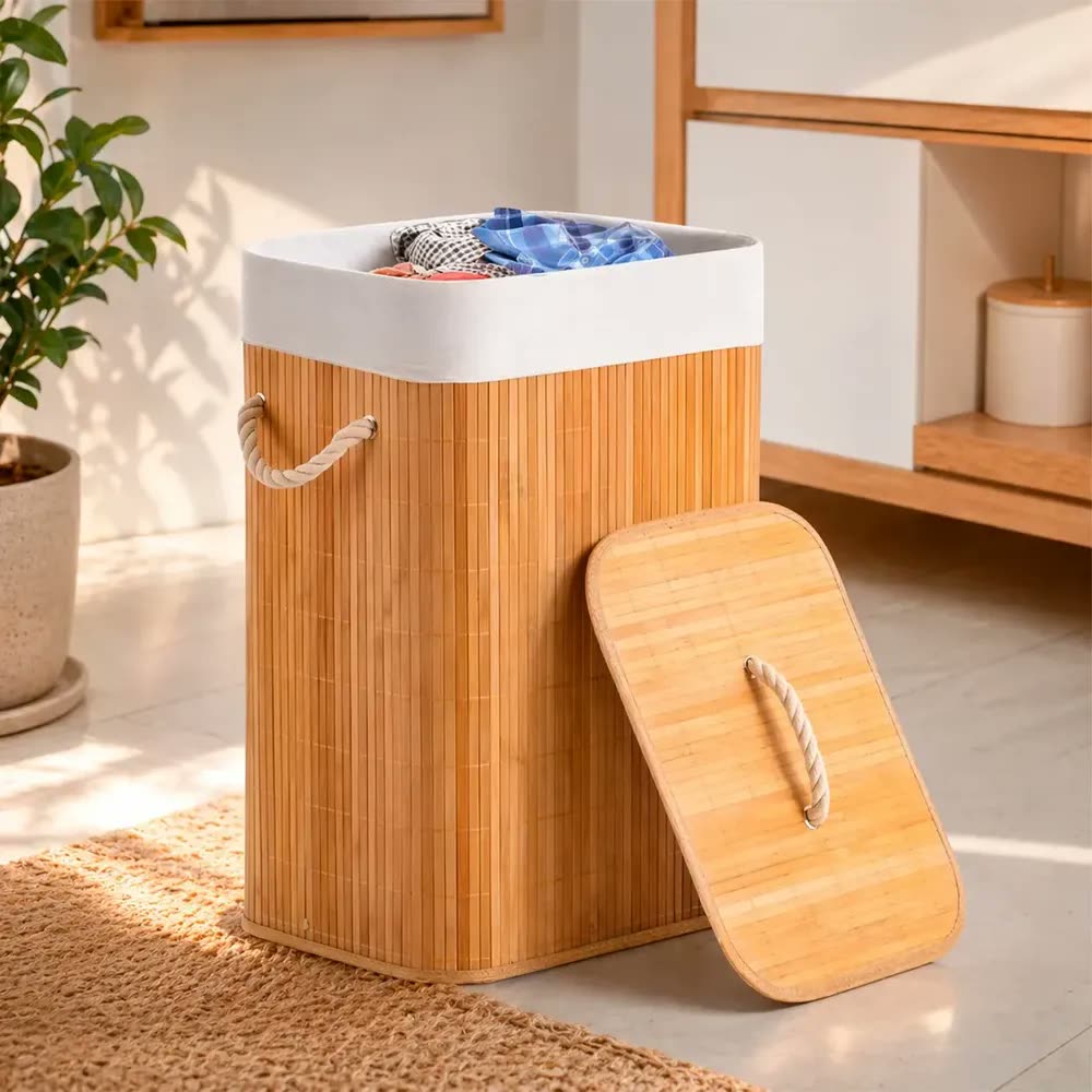 foto de Cesto de Roupas Sujas Retangular Forrado Bege Calado Organizador Lavanderia Banheiro Grande Resistente Dobrável Moderno Multiuso Armazenamento Roupa Suja Casa Prático Elegante Durável Compacto Bahrein