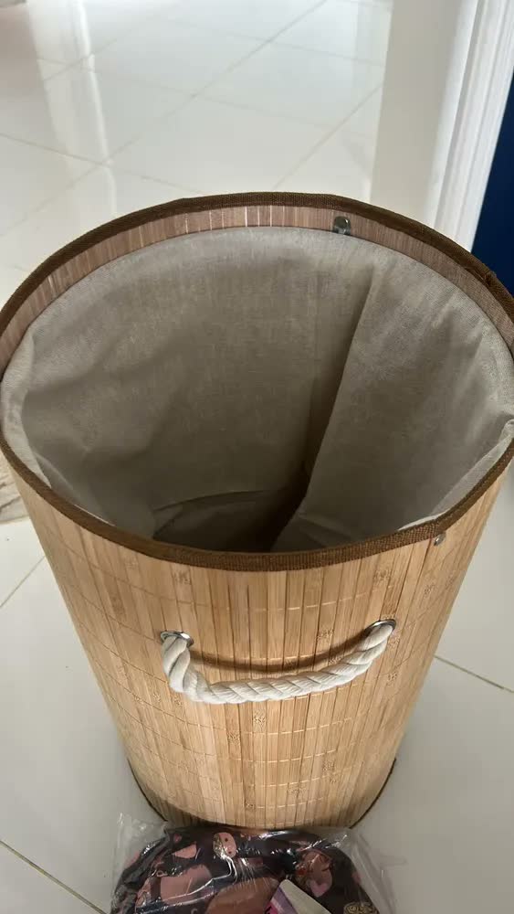 foto de Cesto de Roupa Suja Bambu 60L Dobrável com Tampa e Alças