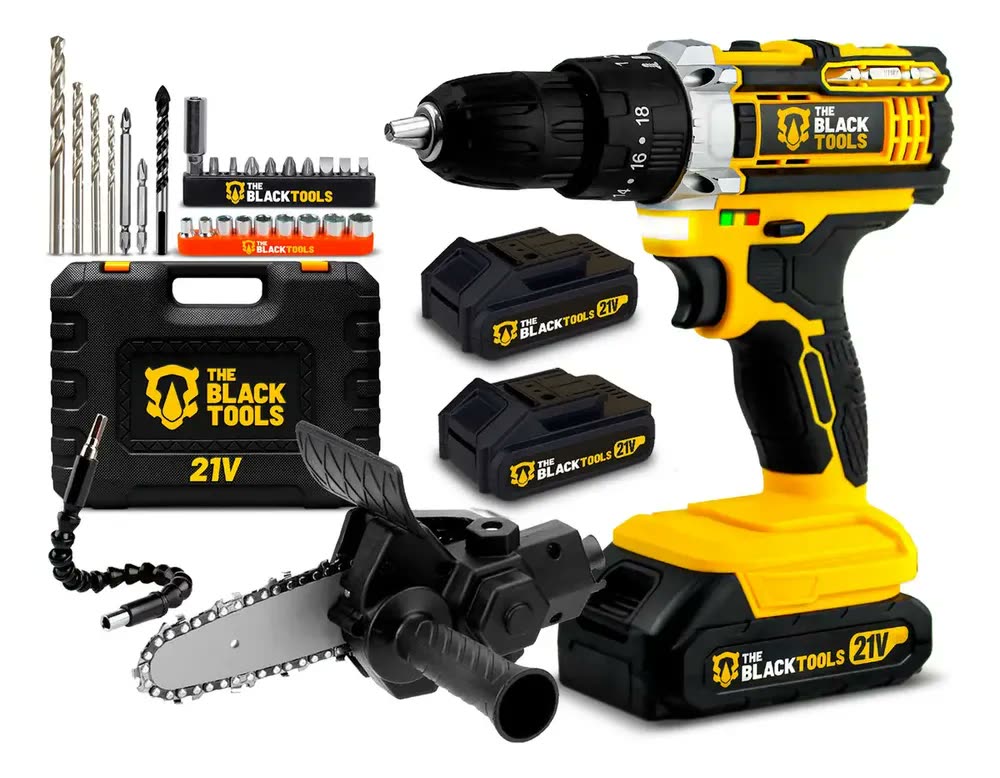 foto de Parafusadeira Furadeira De Impacto Profissional 21v Tb-21px 2 Bateria Com Maleta E Adaptador Motosserra The Black Tools