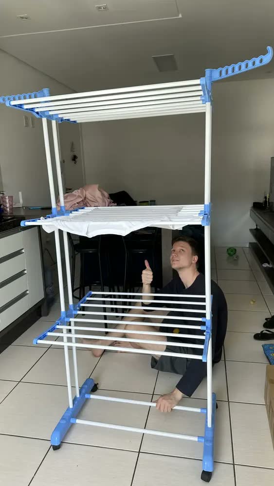 foto de Varal de Chão KONTUZ Portátil com 3 Andares Dobrável para Roupas