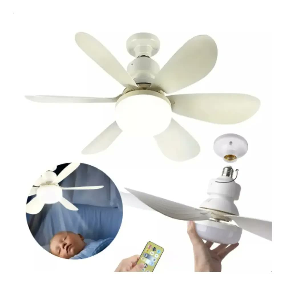 VentIlador de Teto Luz LED 8 Controle Remoto 5 Pás Branco 42cm