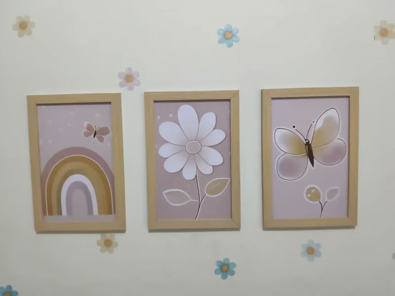foto de Kit 3 Quadros Decorativos Placas Quarto Infantil Arco-íris