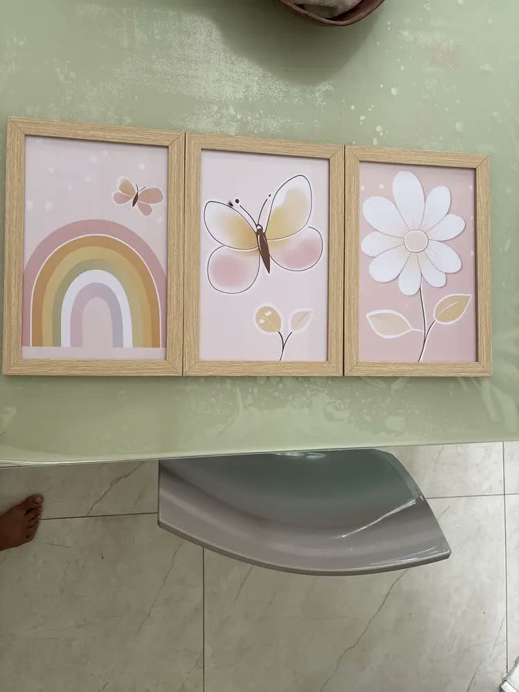 foto de Kit 3 Quadros Decorativos Placas Quarto Infantil Arco-íris