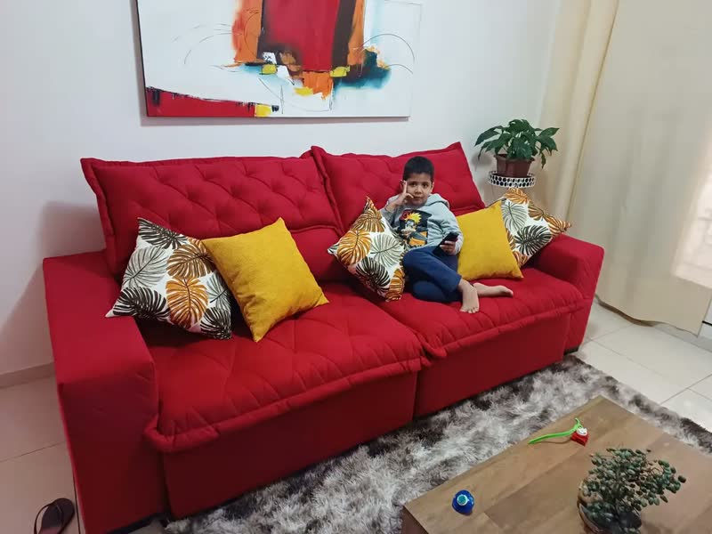 foto de Sofá Retrátil e Reclinável 2,55m Molas Ensacadas Cama inBox Spazus com Bordado 3D Velusoft Bege