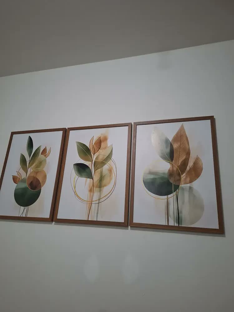 foto de Quadros Decorativos Sala Quarto Flores Moldura Trio Folhas