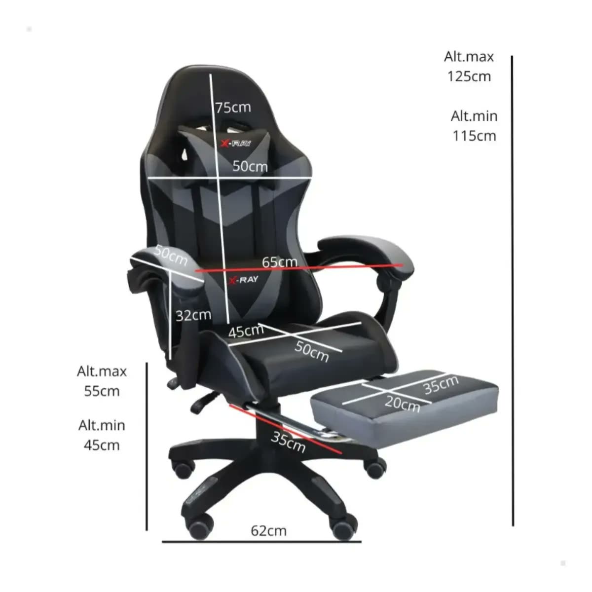 foto de Cadeira Gamer X-ray Ergonômica Estofada Reclinável Com Apoio