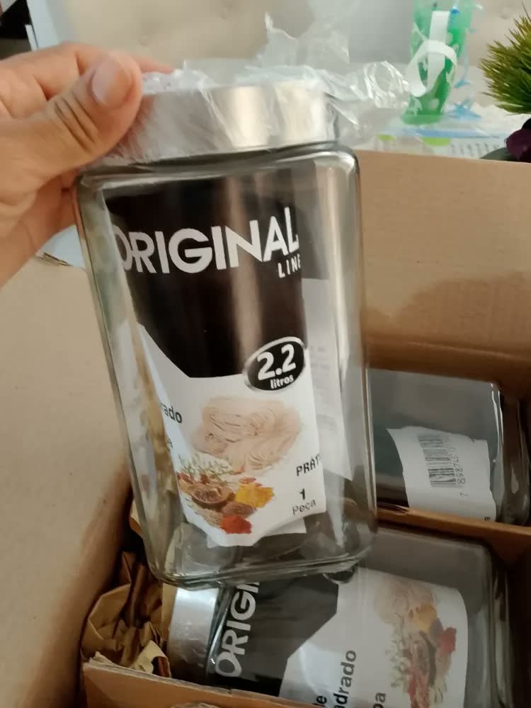 foto de Conjunto 3 Pote Vidro Tampa Inox 1,2L / 1,7L / 2L Quadrado Grande Cor Transparente