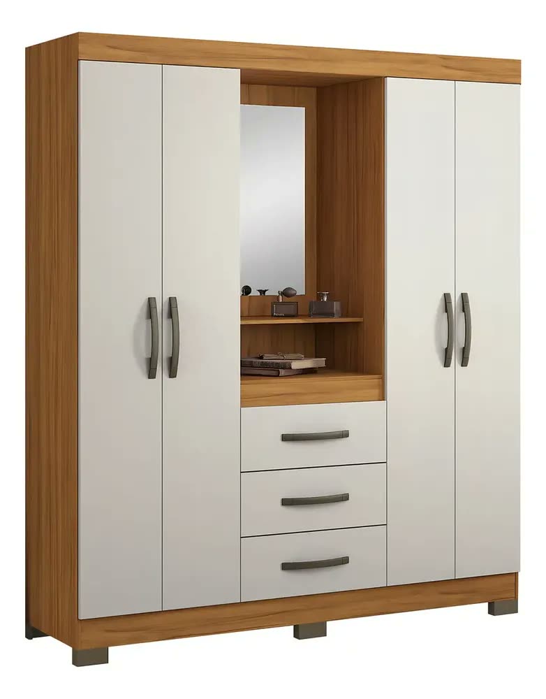 foto de Guarda-roupa Notavel Nt 5015 Nt 5015 Cor Freijó/off White De Mdf Com 4 Portas Articuladas