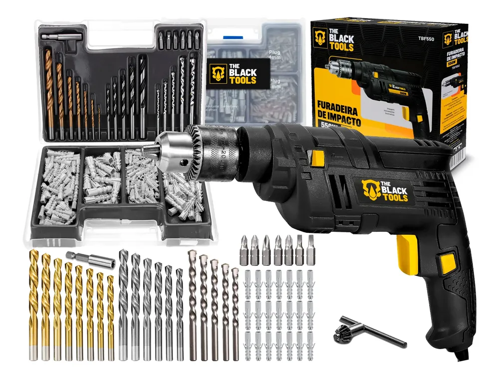 foto de Furadeira De Impacto 3/8 Pol. 10mm 550w + Kit 300 Peças