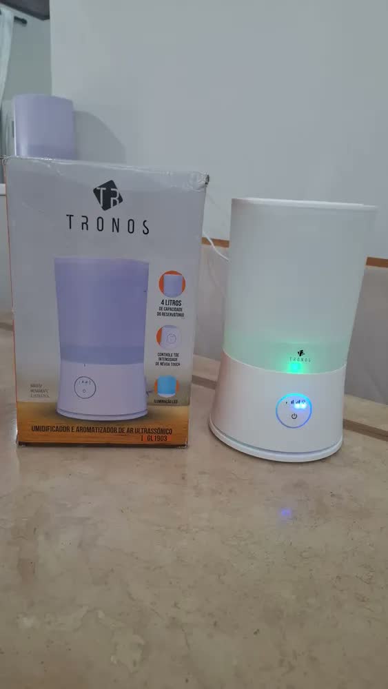 foto de Umidificador De Ar Ultrassônico 4 Litros Tronos Led Touch Cor Branco Silencioso Bivolt Aromatizador de Ambiente