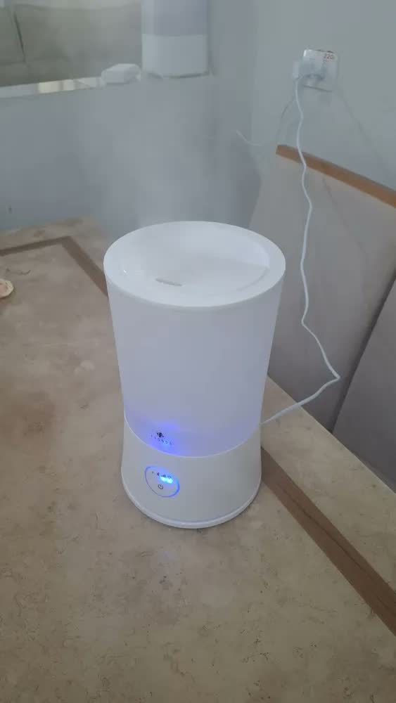 foto de Umidificador De Ar Ultrassônico 4 Litros Tronos Led Touch Cor Branco Silencioso Bivolt Aromatizador de Ambiente