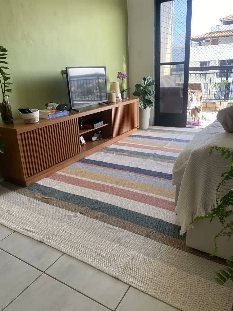 foto de Tapete Sala 2x3 Artesanal Boho Algodão Neutro
