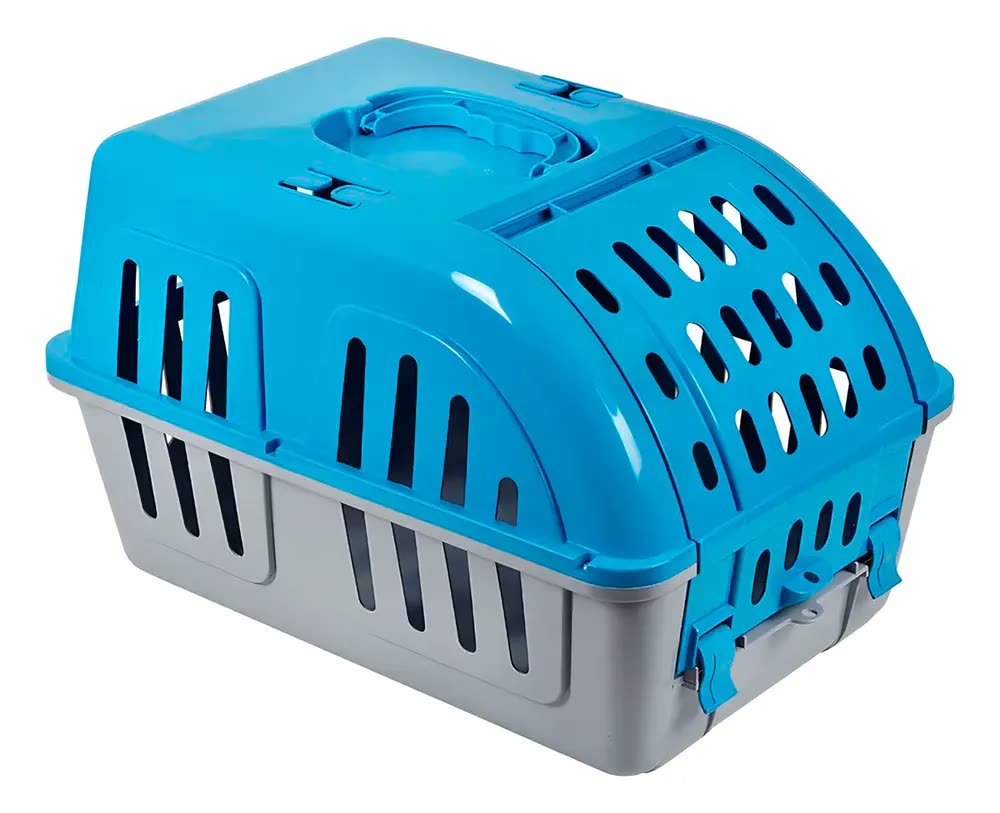 Caixa de Transporte Pet Azul 41cm para Cães e Gatos Leve, Segura e Prática