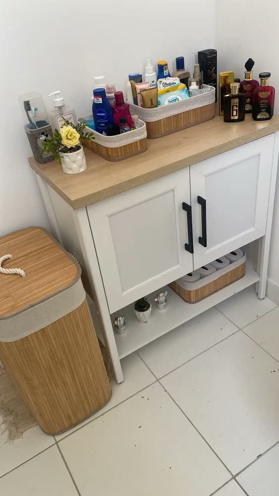 foto de Vittak Kit 3 Cestos Organizadores de Bambu com Forro Multiuso Decorativo para Roupas Brinquedos Toalhas Cozinha Banheiro Sala Quarto Closet Lavanderia