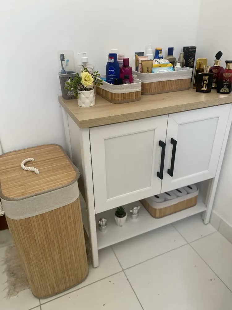 foto de Vittak Kit 3 Cestos Organizadores de Bambu com Forro Multiuso Decorativo para Roupas Brinquedos Toalhas Cozinha Banheiro Sala Quarto Closet Lavanderia