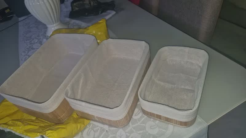 foto de Vittak Kit 3 Cestos Organizadores de Bambu com Forro Multiuso Decorativo para Roupas Brinquedos Toalhas Cozinha Banheiro Sala Quarto Closet Lavanderia