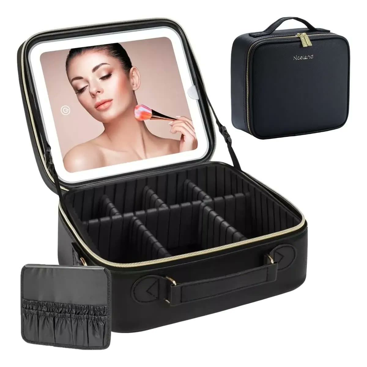 foto de Maleta De Maquiagem Portátil C/ Espelho Led Para Viagem Luxo
